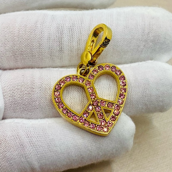 NWT Vintage Juicy Couture Pink Enamel & Pink Pavé Heart Peace Sign Charm - Picture 7 of 13